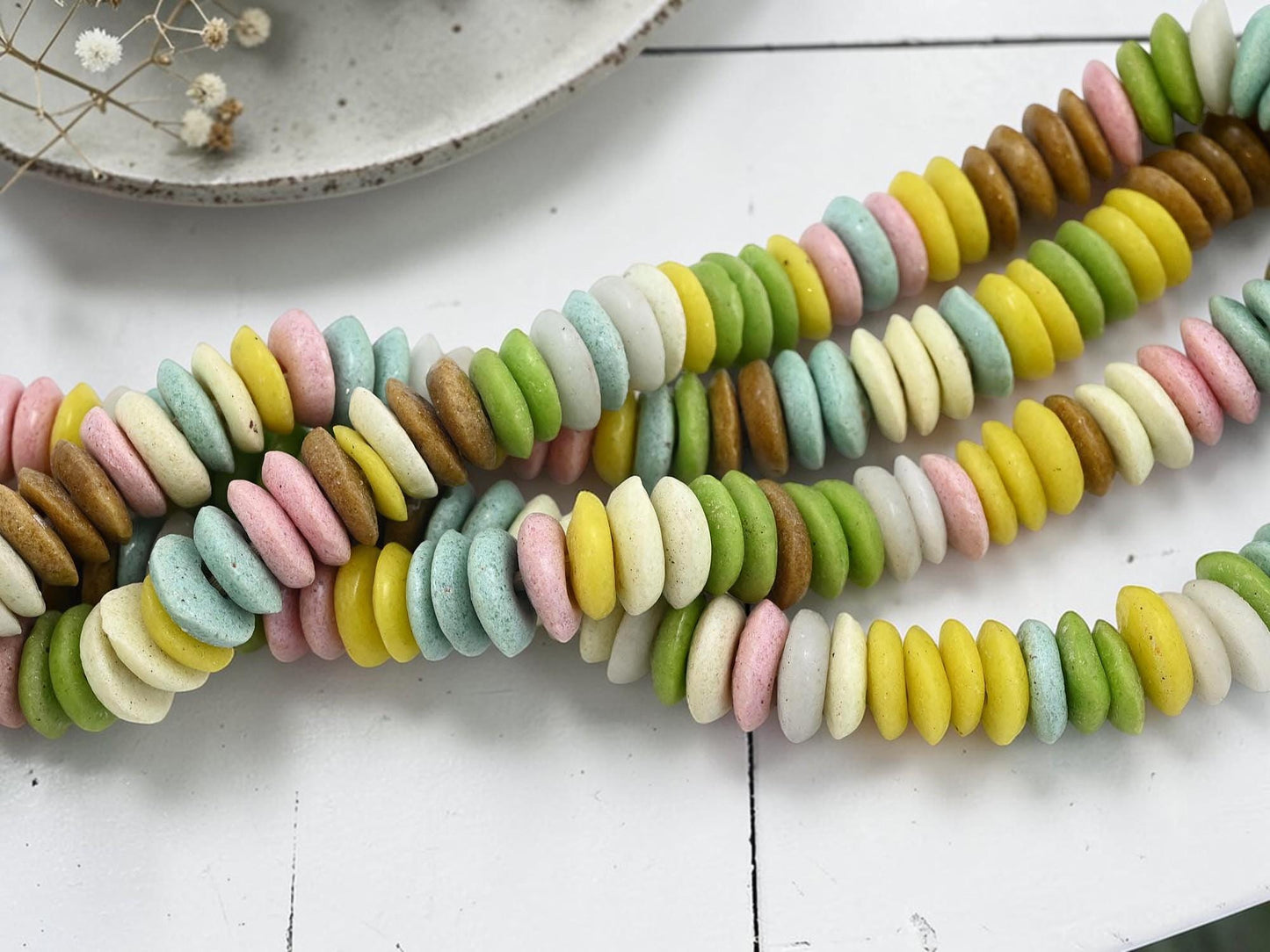 African Glass Beads - Recycled Glass Beads - Ashanti Glass - Heishi Beads - 13-15mm - 21" Strand (J01)