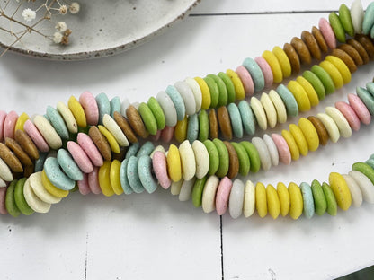 African Glass Beads - Recycled Glass Beads - Ashanti Glass - Heishi Beads - 13-15mm - 21" Strand (J01)