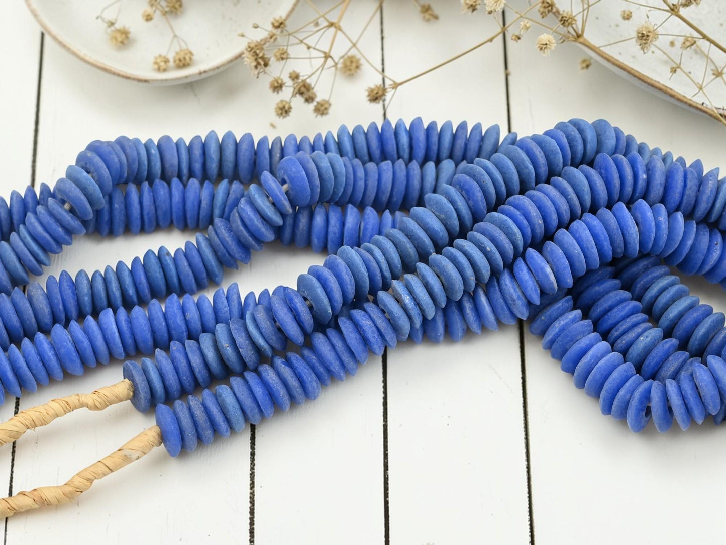 Africa Ghana Recycled Glass Ashanti Heishi Beads - Cerulean Blue - 13-15mm - 10" Strand - (J82)