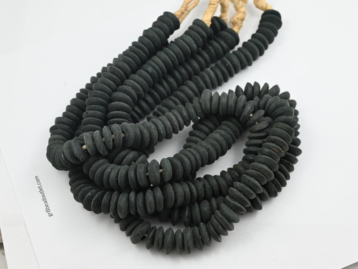 Africa Ghana Recycled Glass Ashanti Heishi Beads - Weathered Black - 13-15mm - 10" Strand - (J61)
