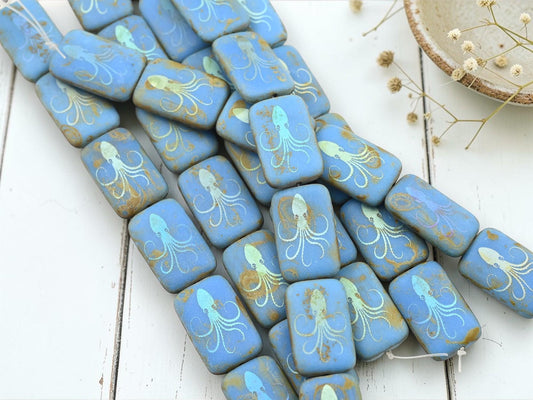 Picasso Beads - Czech Glass Beads - Octopus Beads - Sea Life Beads - Laser Tattoo Beads - 18x12mm - 6pcs - (2921)