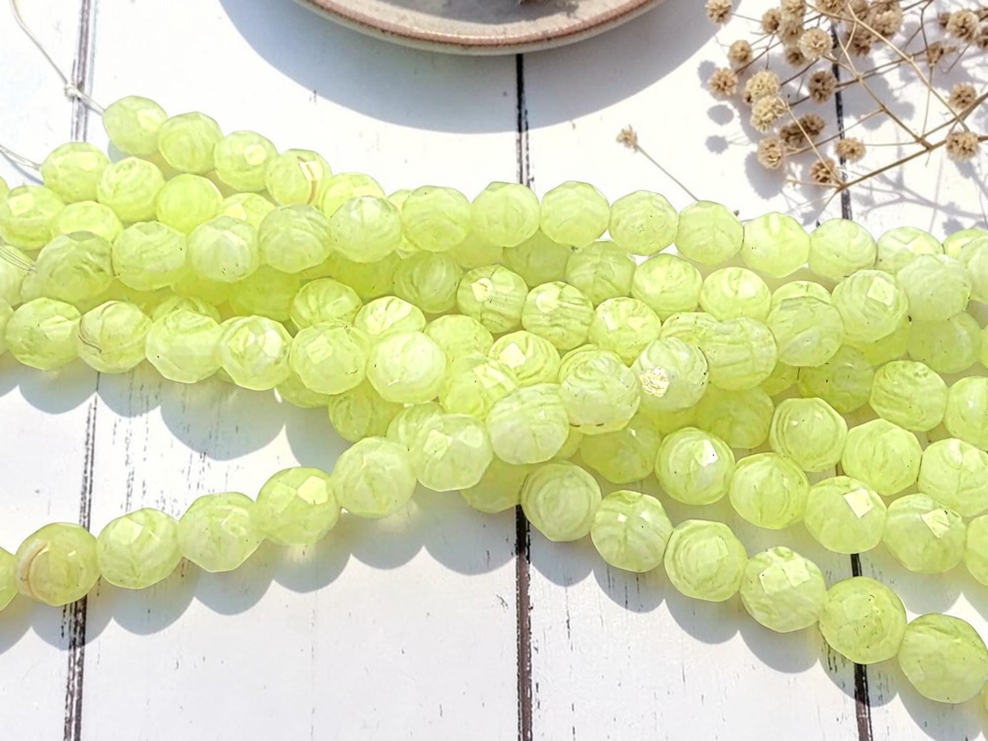 Czech Glass Beads - Fire Polished Beads - Round Beads - Yellow Beads - 8mm -16pcs (1655)