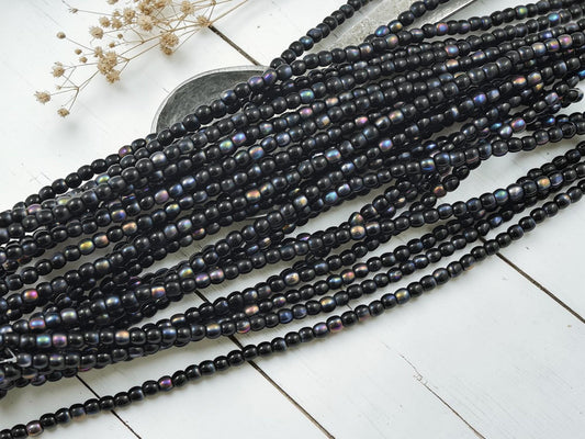 Czech Glass 3mm Round Druk Beads - Jet Black Marea - 50pcs - (4014)