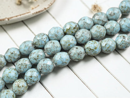 *10* 10mm Robins Egg Picasso Fire Polished Round Beads