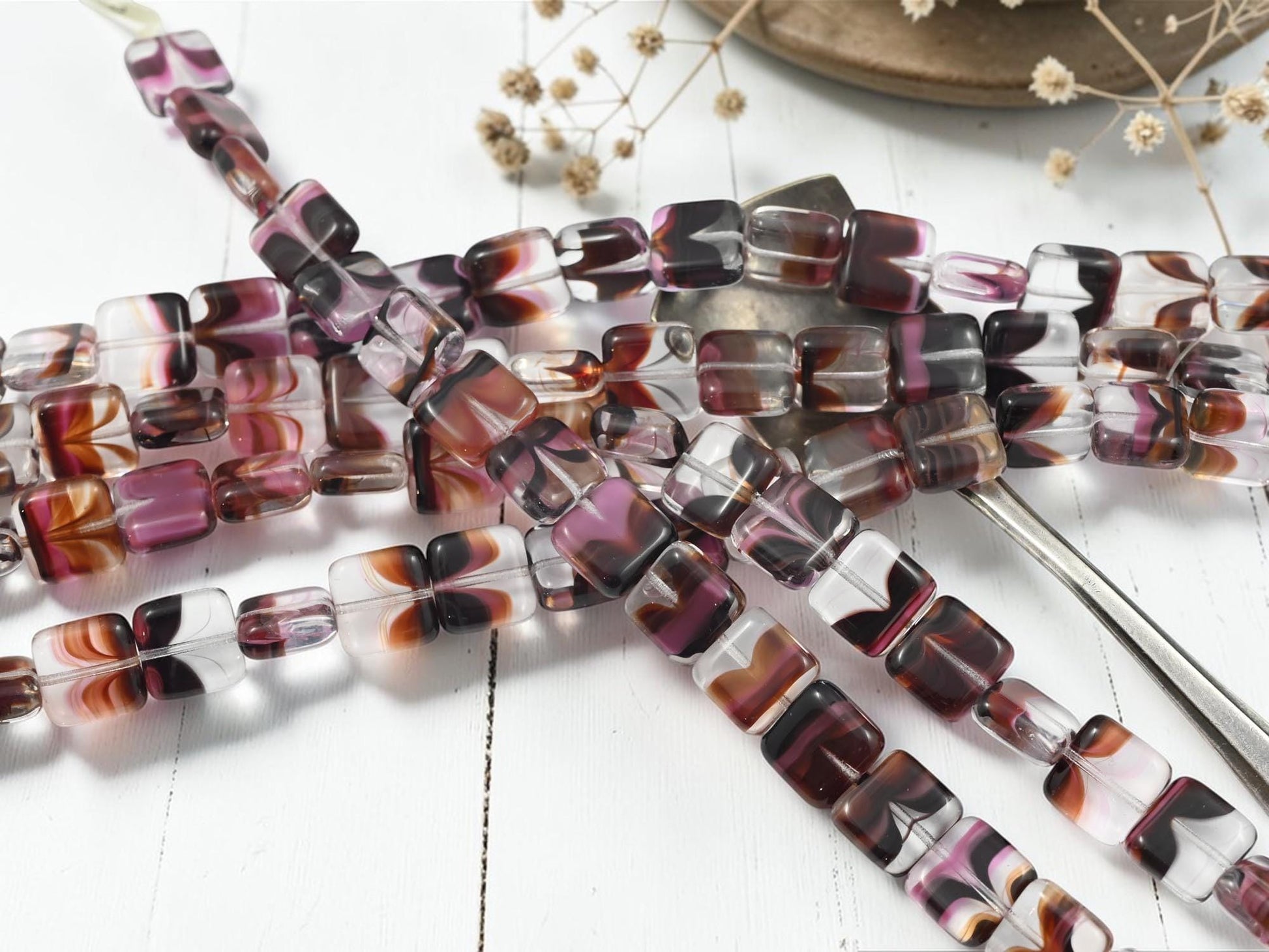 German Glass Beads - Vintage German Beads - Cane Glass - 10mm - 20pcs - (B306)