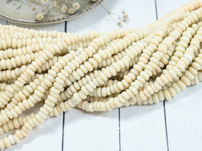 Indonesian Java Glass Beads - Donut Shape - Opaque Ivory - Approx 4x7mm - 20" Strand - (B413)