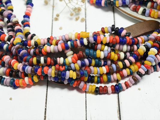 Indonesian Java Glass Beads - Donut Shape - Multicolored - Approx 4x7mm - 20" Strand - (B650)