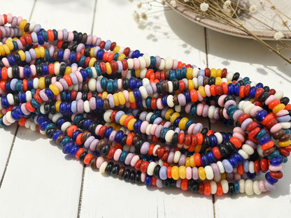 Indonesian Java Glass Beads - Donut Shape - Multicolored - Approx 4x7mm - 20" Strand - (B650)