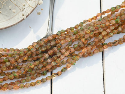 Old Stock Czech Glass Pinch Beads - Matte Topaz Turquoise Picasso - 5x4mm - 8" Strand - 38pcs - (B596)