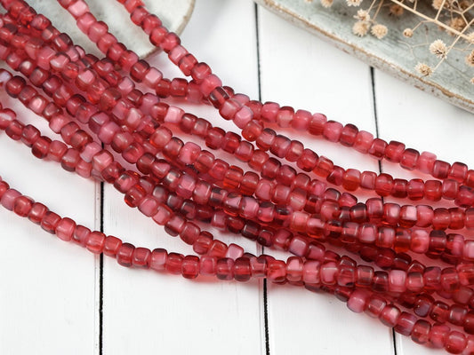 4x5mm Old Stock Czech Glass Square Cube Spacer Beads - Cranberry Fuschia - 49pcs - (A426)