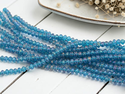 Old Stock Czech Glass Twisted Rondelle Spacer Beads - Capri Blue Iris - 6x4mm - 8" Strand - (4371)