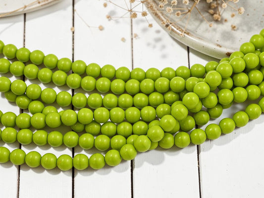 Old Stock Czech Glass Round Druk Beads - Opaque Chartreuse - 8mm - 25pcs - (4591)