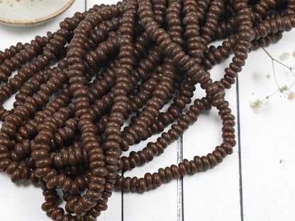 Indonesian Java Glass Beads - Donut Shape - Opaque Brown - Approx 4x7mm - 20" Strand - (4241)