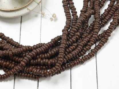 Indonesian Java Glass Beads - Donut Shape - Opaque Brown - Approx 4x7mm - 20" Strand - (4241)