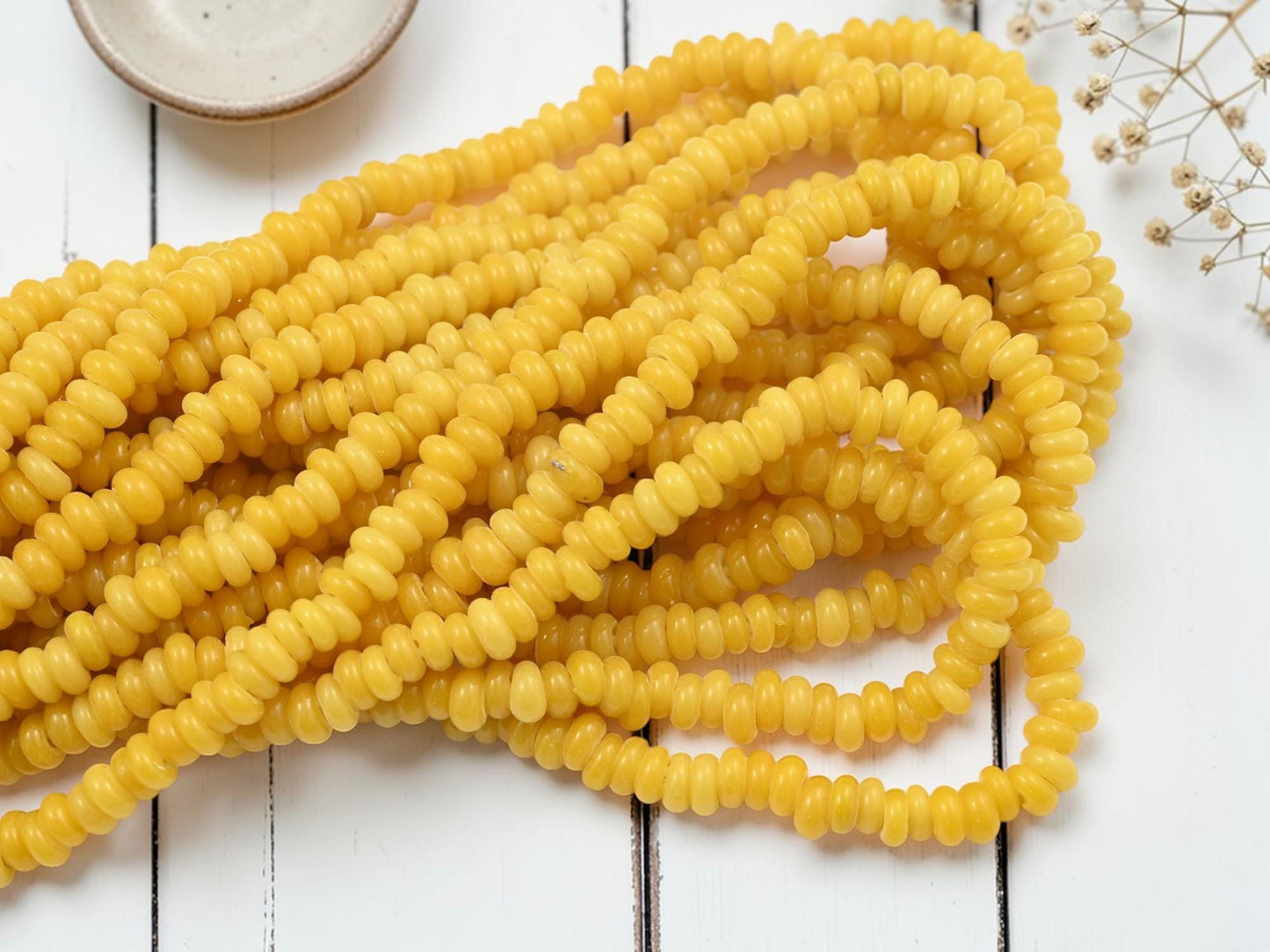 Indonesian Java Glass Beads - Donut Shape - Sunflower Yellow - Approx 4x7mm - 20" Strand - (2345)