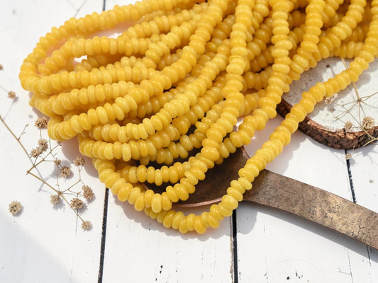Indonesian Java Glass Beads - Donut Shape - Sunflower Yellow - Approx 4x7mm - 20" Strand - (2345)