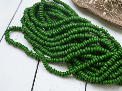 Indonesian Java Glass Beads - Donut Shape - Opaque Green - Approx 4x7mm - 20" Strand - (B324)