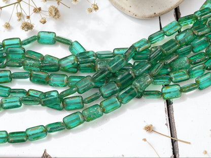 Czech Glass Old Stock Rectangle Beads - Aquamarine Silver Picasso - 12x8mm - 17pcs - (1679)