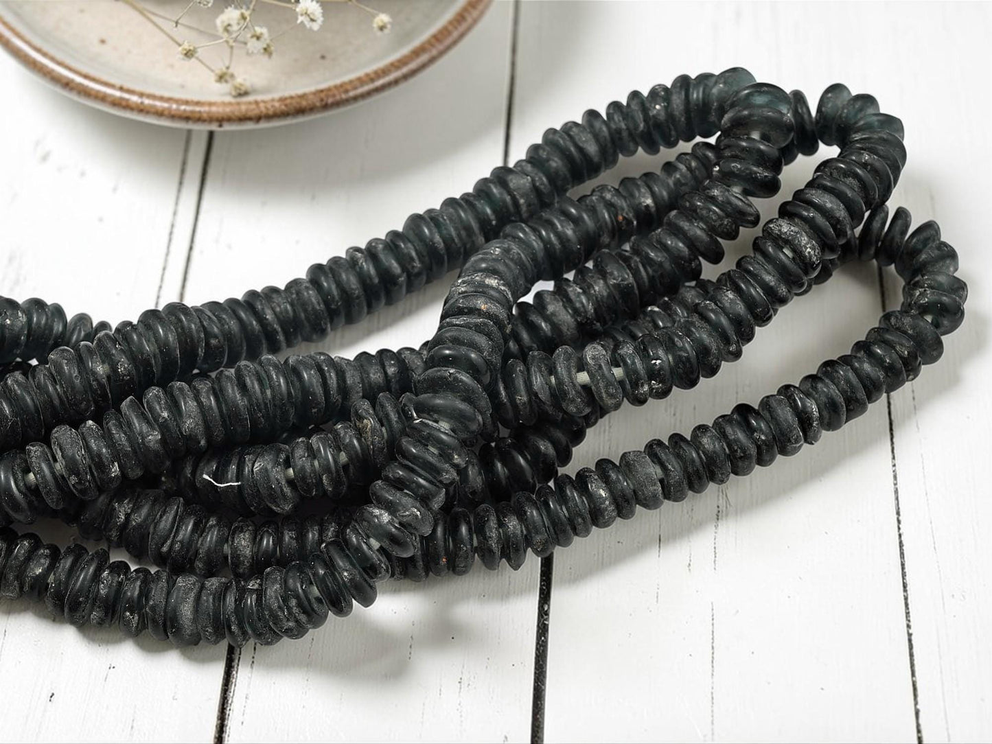 Ashanti Heishi Beads - African Ghana Recycled Glass - Krobo Beads - 13mm - 10" Strand - (J43)