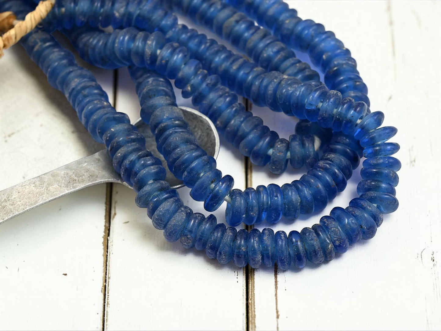 Ashanti Heishi Beads - African Ghana Recycled Glass - Krobo Beads - 13mm - 10" Strand - (J47)