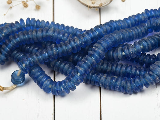 Ashanti Heishi Beads - African Ghana Recycled Glass - Krobo Beads - 13mm - 10" Strand - (J47)