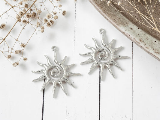 Long Lasting Platinum Plated Stainless Steel Sunray Pendant - Silver Pendant - 30x28mm - 1pc - (3112)