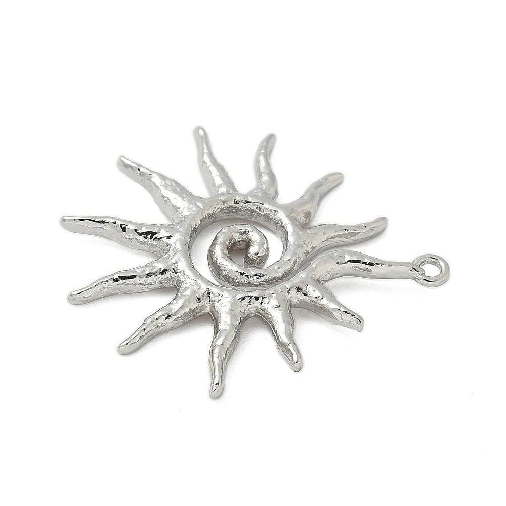 Long Lasting Platinum Plated Stainless Steel Sunray Pendant - Silver Pendant - 30x28mm - 1pc - (3112)