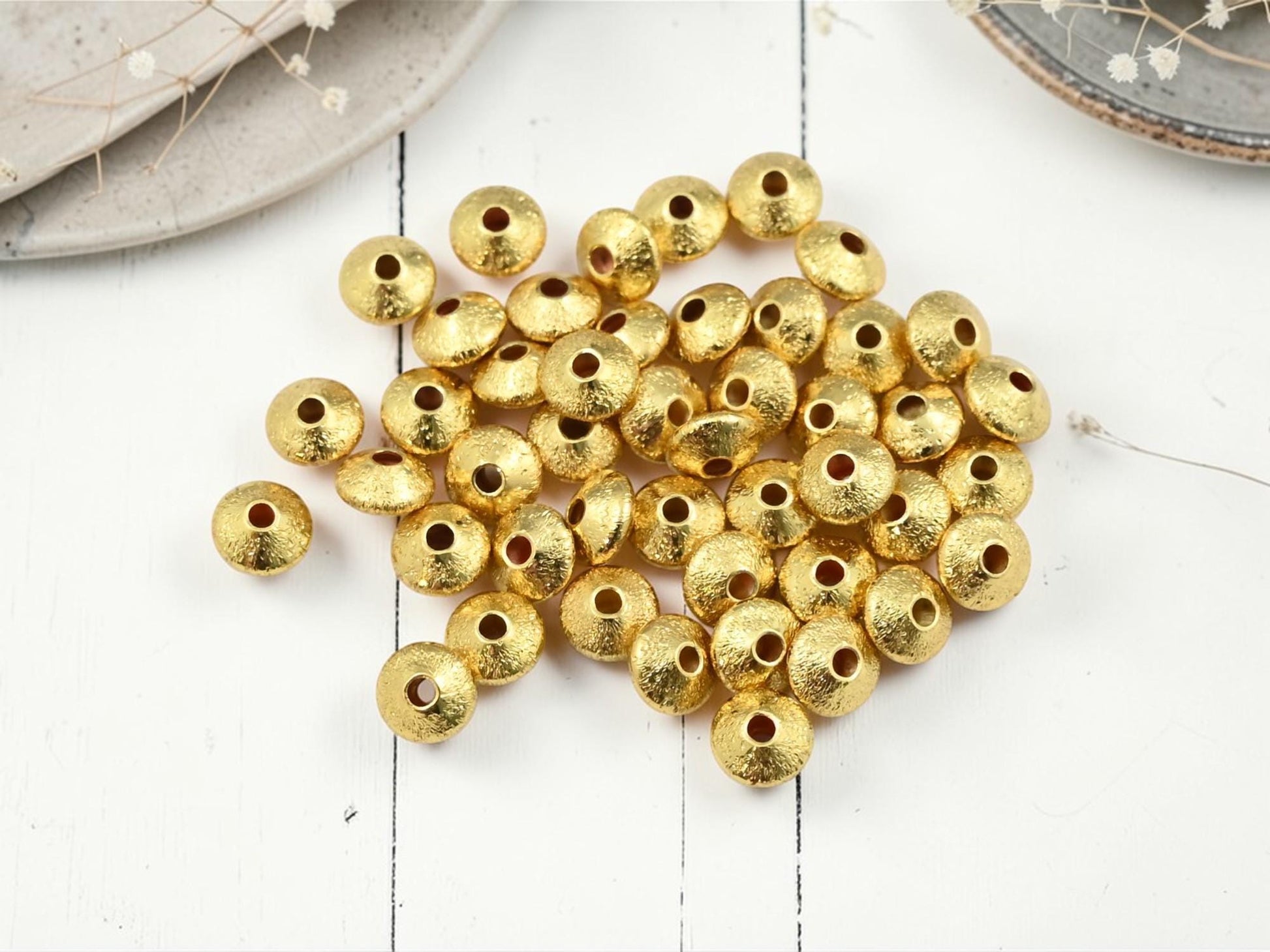 Gold Spacer Beads - Metal Beads - Gold Beads - Gold Spacers - Rondelle Spacer Beads - 50pcs - 6x4mm - (2659)