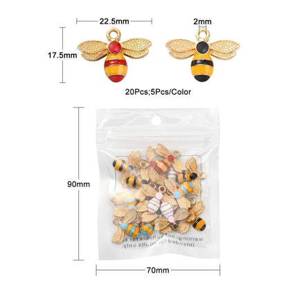 Gold Plated Bumble Bee Enamel Charms - 17x22mm - 20pcs - (490)