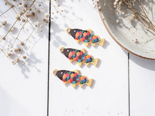 Fish Charms - Gold Charms - Metal Charms - Enamel Charms - 10pcs - 27x11mm - 10pcs (2491)