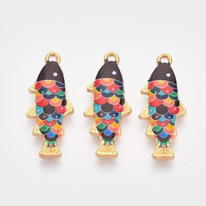 Fish Charms - Gold Charms - Metal Charms - Enamel Charms - 10pcs - 27x11mm - 10pcs (2491)