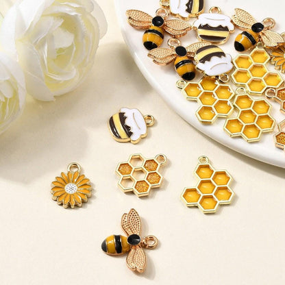 Gold Plated Bumble Bee Enamel Charm Mix - 20pcs - (B439)