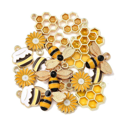 Gold Plated Bumble Bee Enamel Charm Mix - 20pcs - (B439)