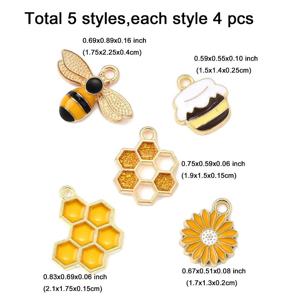 Gold Plated Bumble Bee Enamel Charm Mix - 20pcs - (B439)
