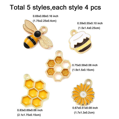 Gold Plated Bumble Bee Enamel Charm Mix - 20pcs - (B439)