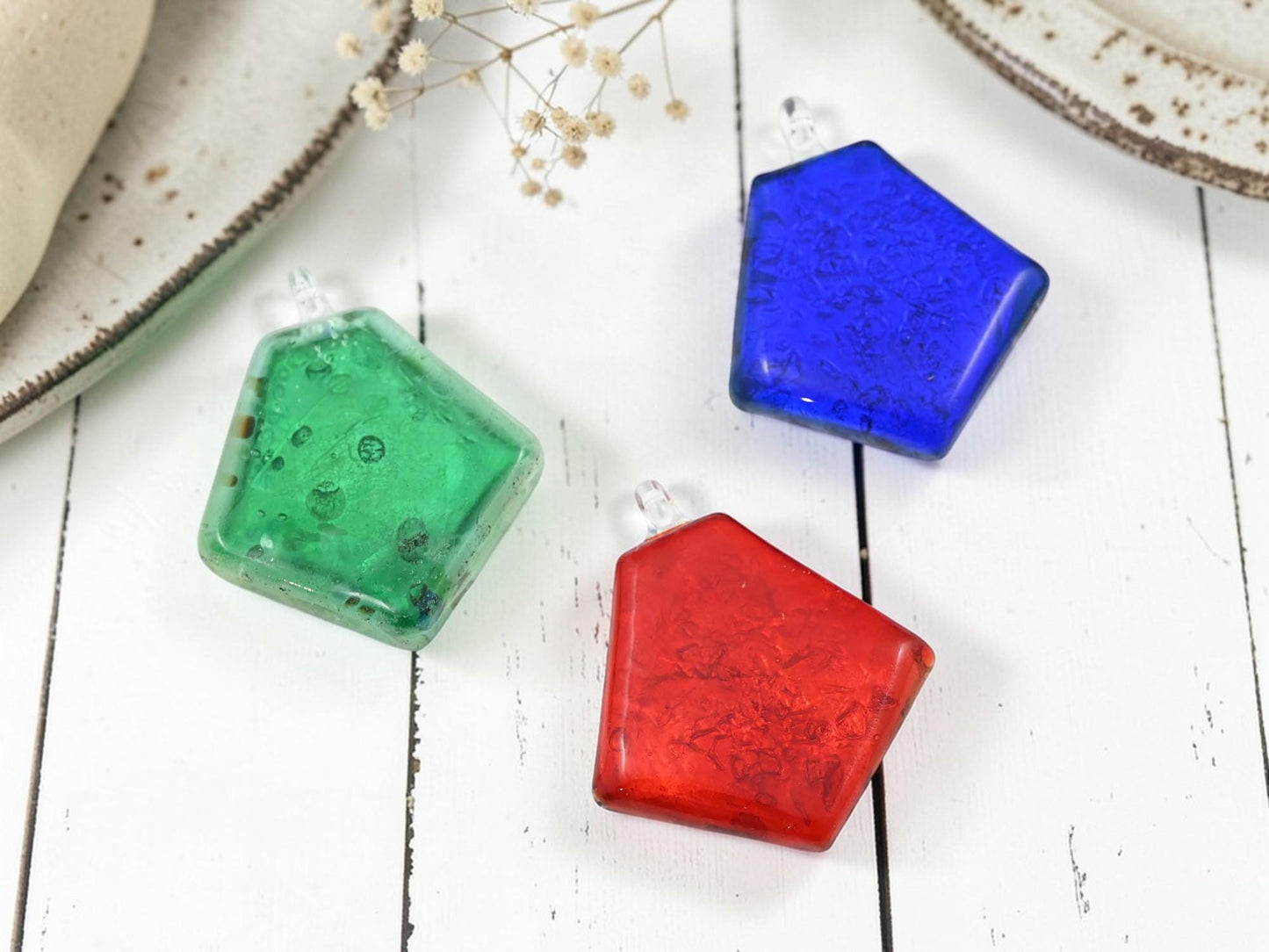 Glass Pendant - Dichroic Pendant - 1pc - 41x33mm - Choose Your Color