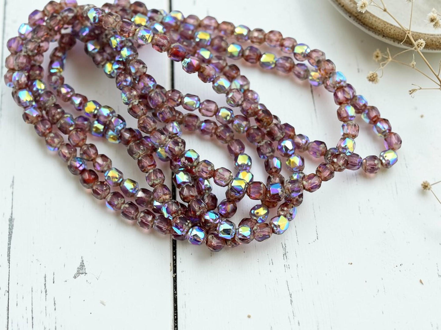 Czech Glass Fire Polished Faceted Cathedral Beads - Amethyst Picasso AB - 4mm - 50pcs - (4304)