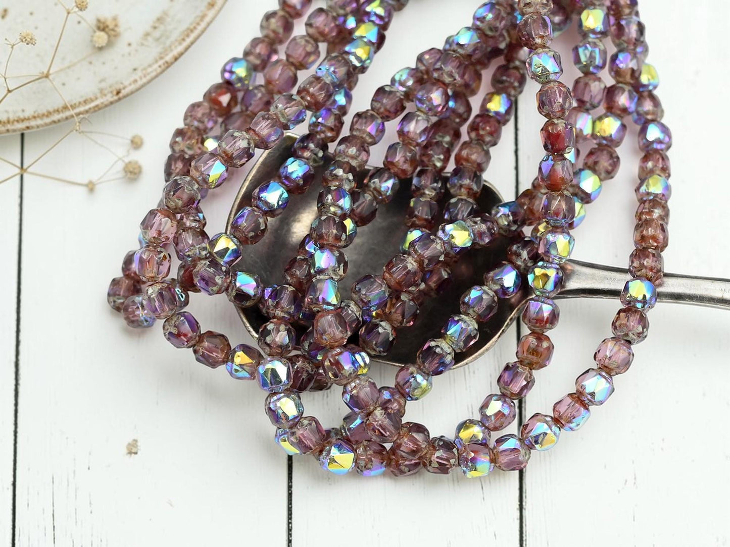 Czech Glass Fire Polished Faceted Cathedral Beads - Amethyst Picasso AB - 4mm - 50pcs - (4304)