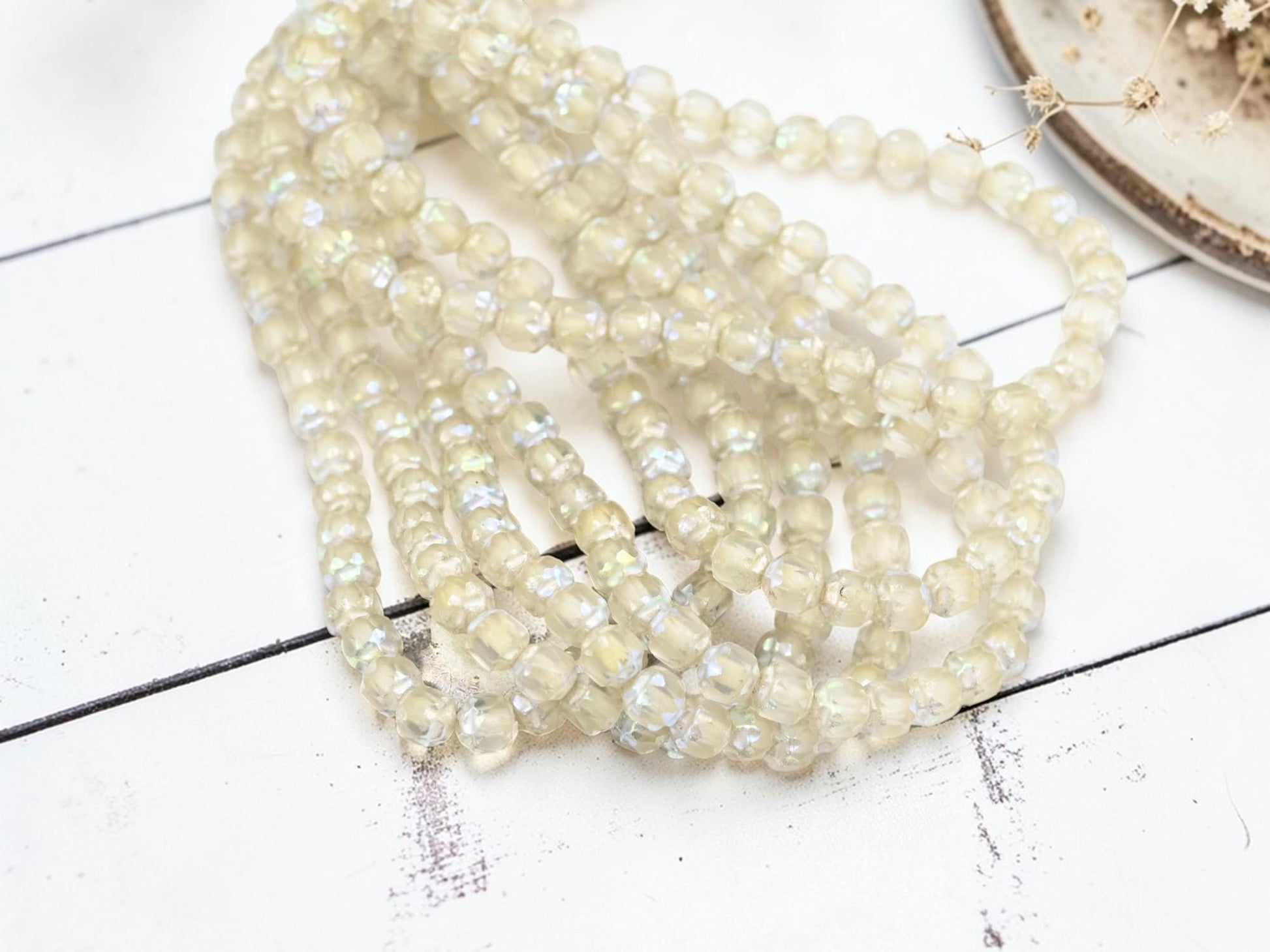 Fire Polished Czech Glass Cathedral Beads - Antique Silver AB Washed Matte Crystal - 4mm - 50pcs - (4904)