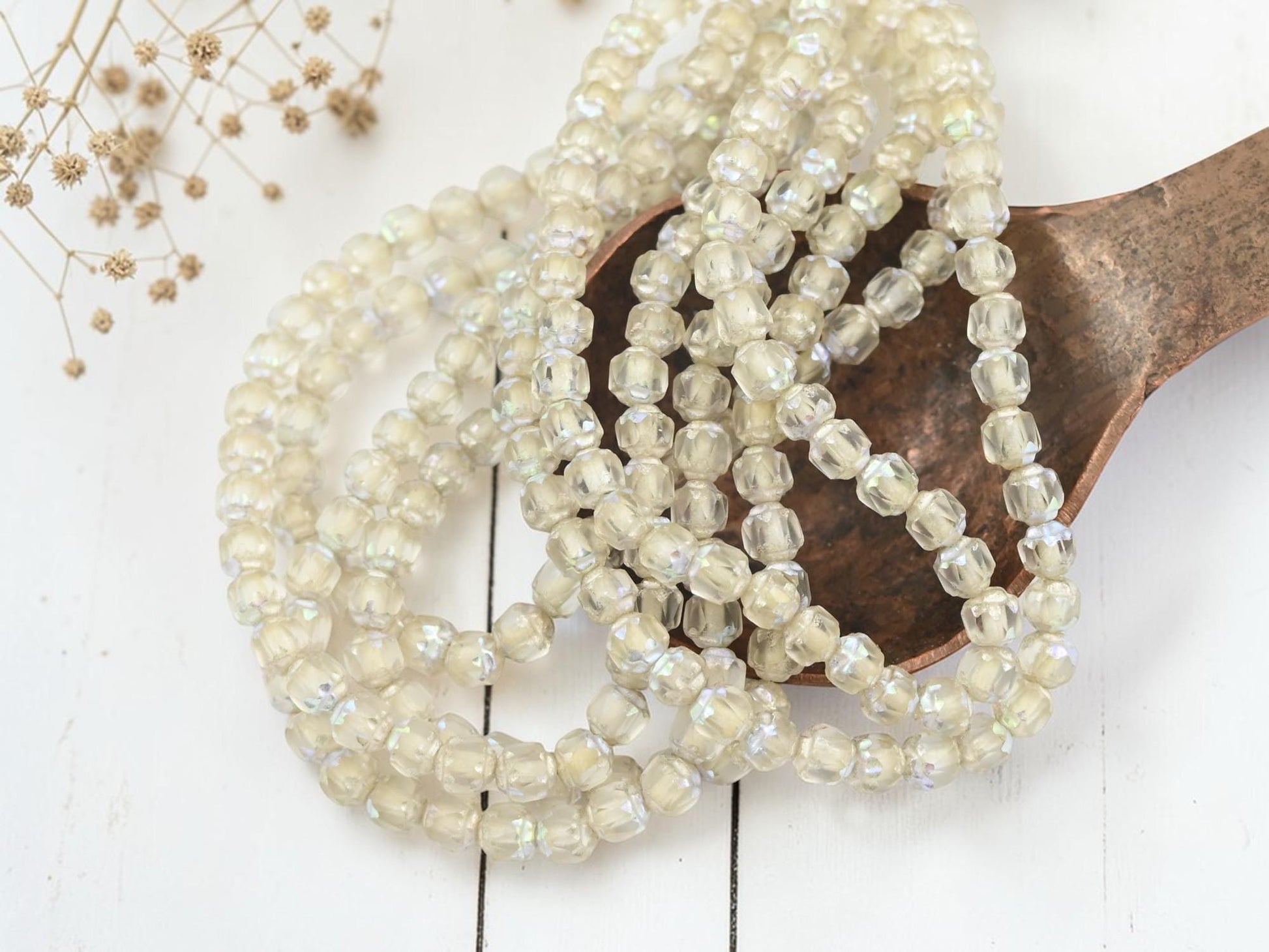 Fire Polished Czech Glass Cathedral Beads - Antique Silver AB Washed Matte Crystal - 4mm - 50pcs - (4904)