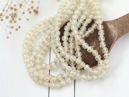 Fire Polished Czech Glass Cathedral Beads - Antique Silver AB Washed Matte Crystal - 4mm - 50pcs - (4904)