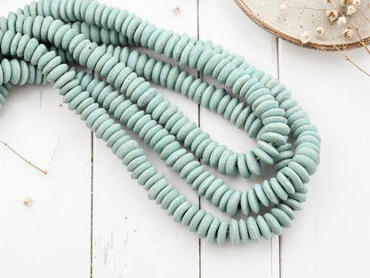 Ghana Africa Recycled Glass Ashanti Heishi Beads - Seafoam Green - 13-15mm - 10" Strand (J60)