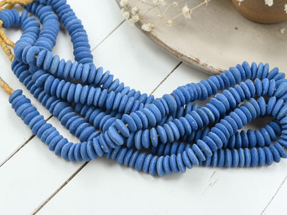 Africa Ghana Recycled Glass Ashanti Heishi Beads - Persian Blue - 13-15mm - 10" Strand - (J69)