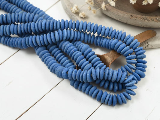 Africa Ghana Recycled Glass Ashanti Heishi Beads - Persian Blue - 13-15mm - 10" Strand - (J69)