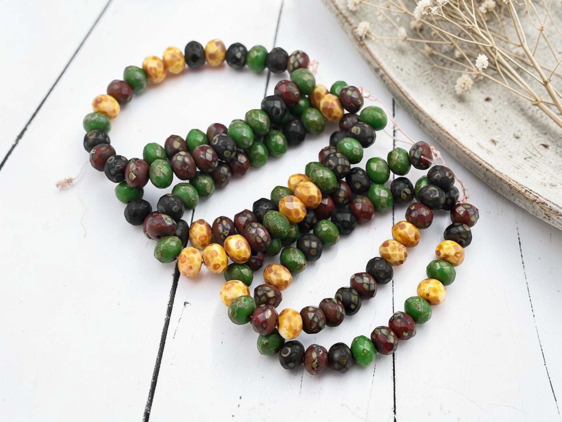 Czech Glass Faceted Fire Polished Rondelle Beads - Mixed Picasso - 5x7mm - 25pcs - (3560)