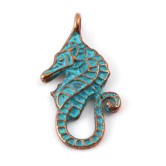 Copper Patina Metal Mermaid Bead Charms - 28x16mm - 10pcs - (4415)