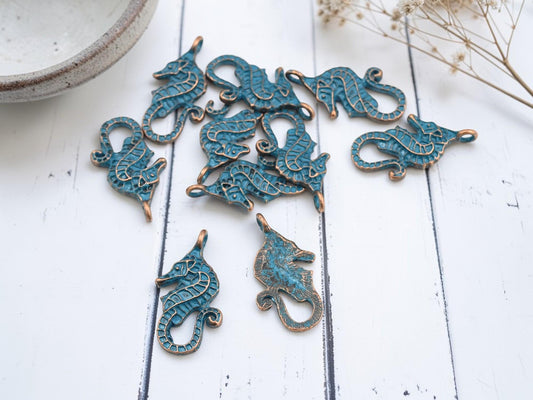 Copper Patina Metal Mermaid Bead Charms - 28x16mm - 10pcs - (4415)