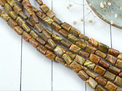 Old Stock Czech Glass Earthy Picasso Rectangle Beads - 12x8mm - 16pcs - (5162)