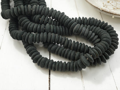 Africa Ghana Recycled Glass Ashanti Heishi Beads - Weathered Black - 13-15mm - 10" Strand - (J61)
