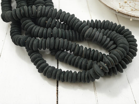 Africa Ghana Recycled Glass Ashanti Heishi Beads - Weathered Black - 13-15mm - 10" Strand - (J61)